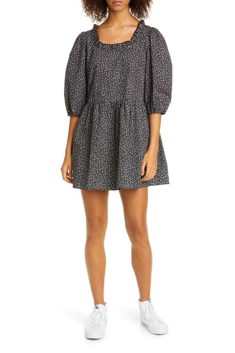 Tilda Floral Minidress, Main, color, POCKET FLORAL-BLACK