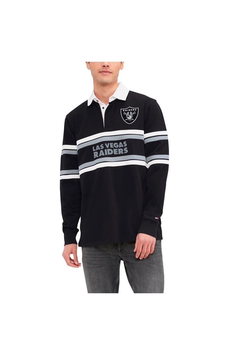 Tommy Hilfiger Men's Tommy Hilfiger Black Las Vegas Raiders Cory Varsity Rugby Long Sleeve T-Shirt, Alternate, color,