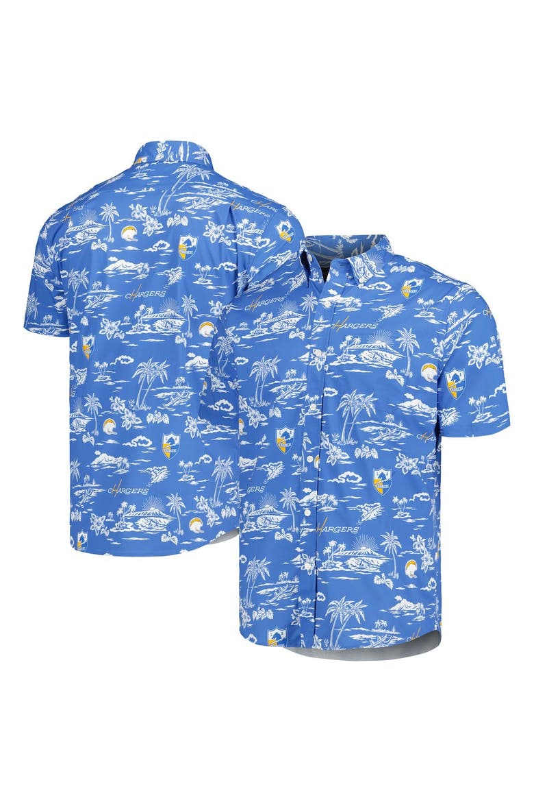 Men's Reyn Spooner Powder Blue Los Angeles Chargers Throwback Kekai Print Button-Up Shirt, Main, color, Powder Blue