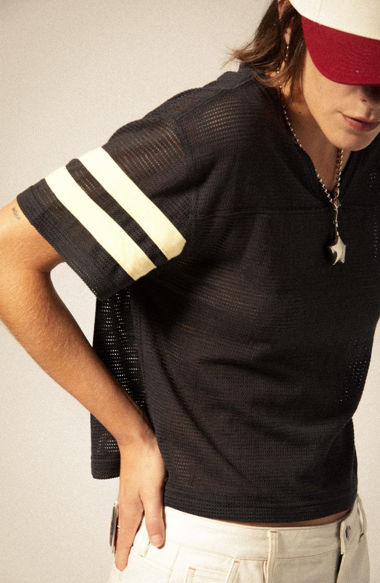 Brixton Varsity Football Open Stitch Cotton Blend Top, Alternate, color, Washed Black