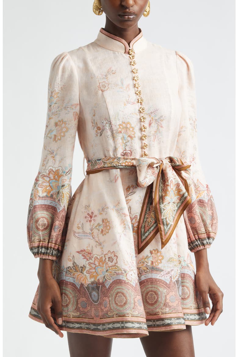 Alchemy Paisley Long Sleeve Belted Linen Minidress, Alternate, color, PINK PAISLEY