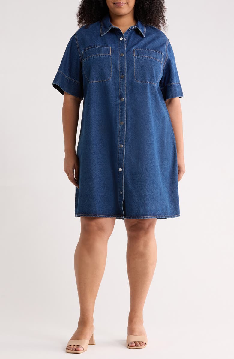 VERO MODA Short Sleeve Denim Shirtdress, Main, color, Medium Blue Denim