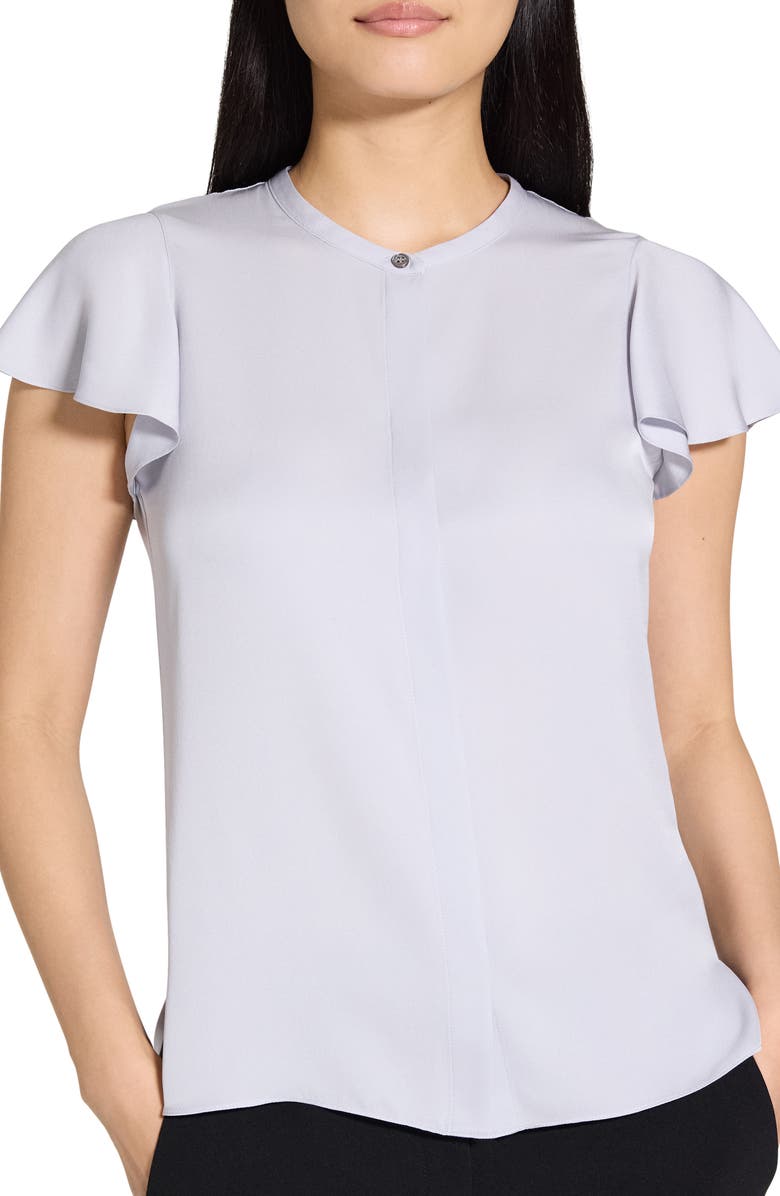 Theory Tp Mod Flounce Sleeve Silk Blouse, Alternate, color, Pearl Blue