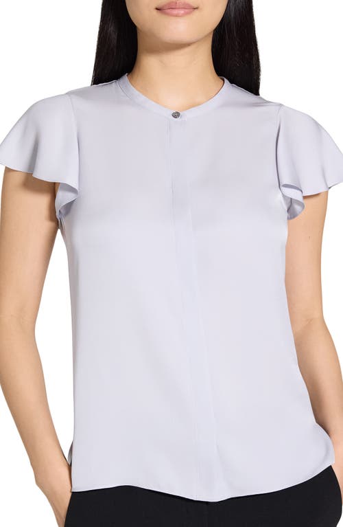 Theory Ruffle-sleeve Silk Button-front Top In Pearl Blue