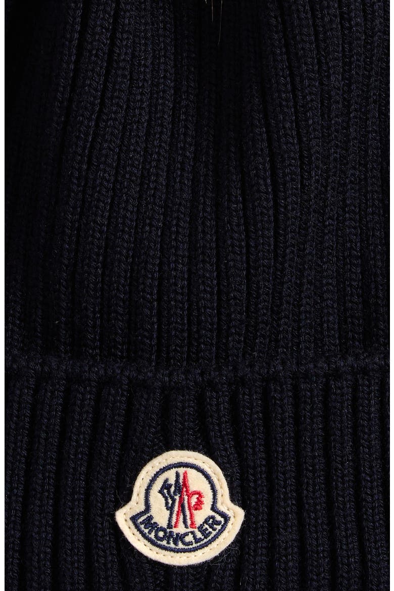 Kids' Faux Fur Pompom Wool Beanie, Alternate, color, BLUE NAVY