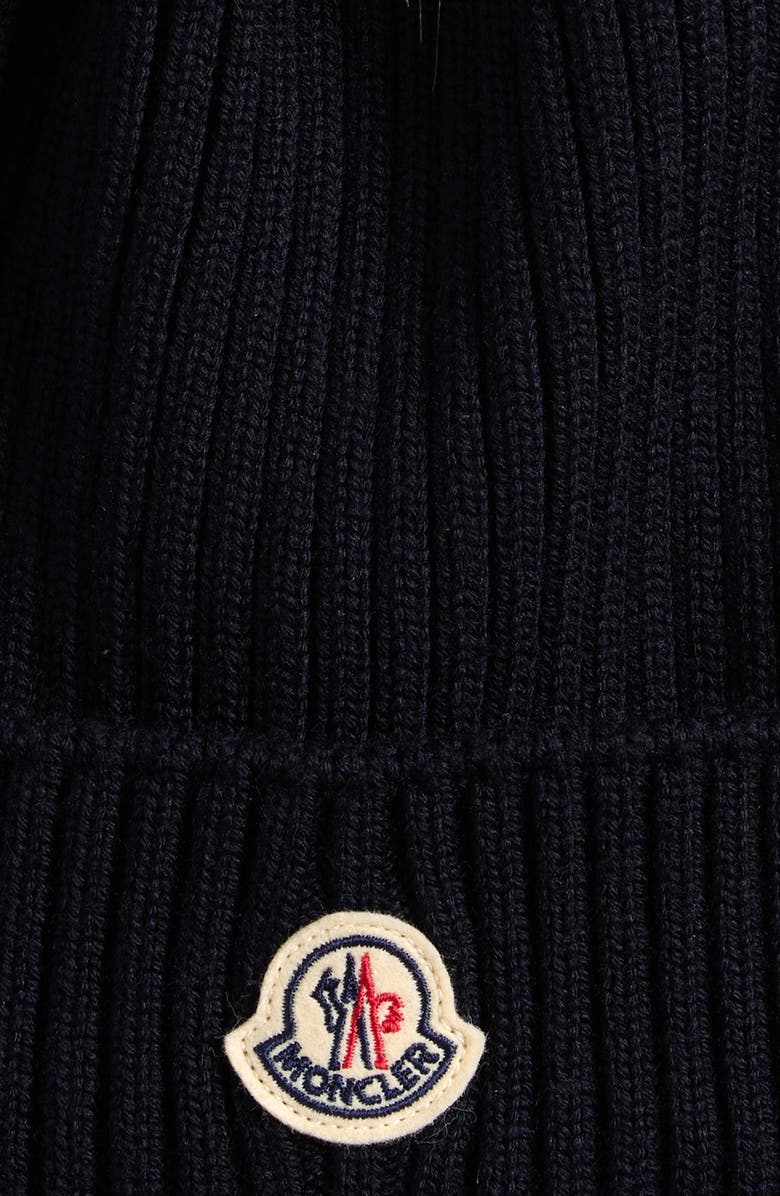 Moncler Kids' Faux Fur Pompom Wool Beanie, Alternate, color, Blue Navy