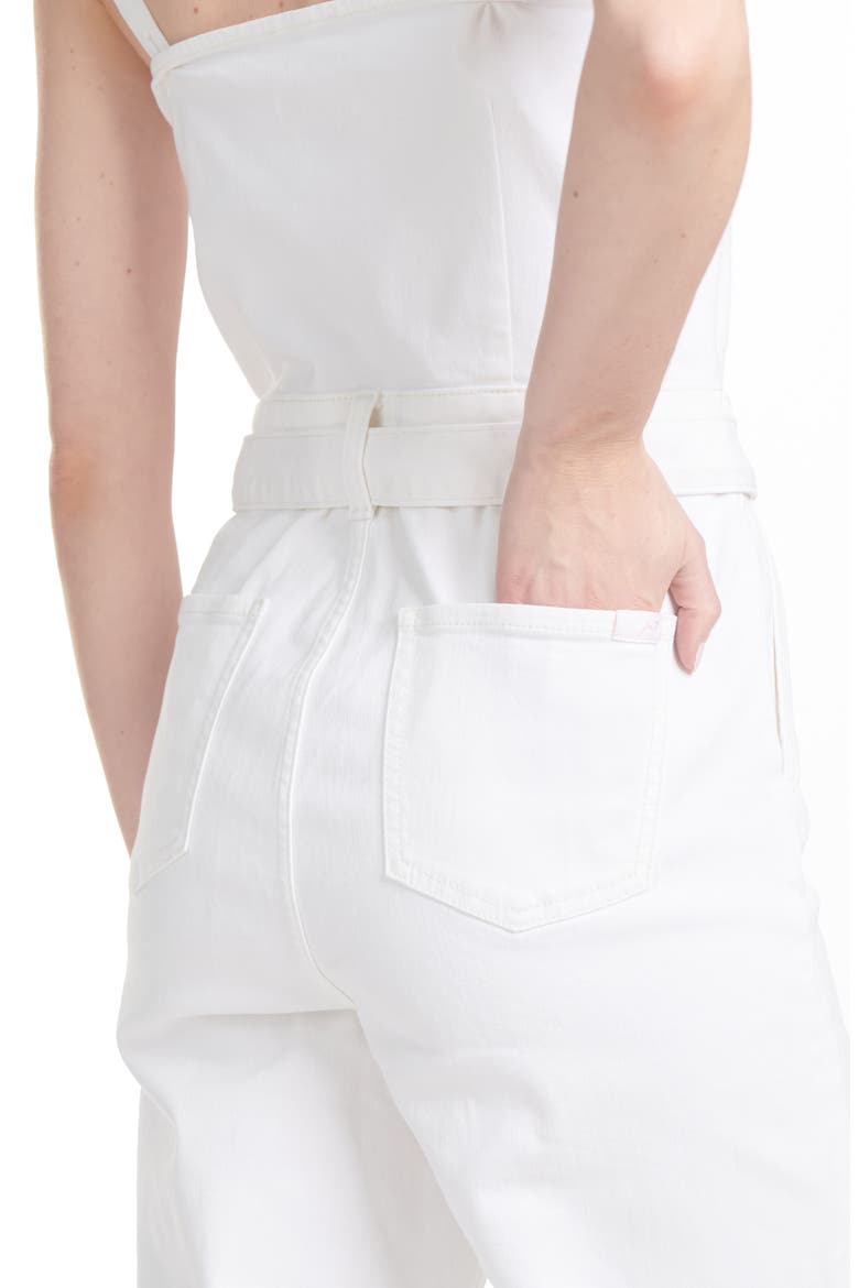 Tie Front Sleeveless Crop Wide Leg Denim Jumpsuit, Alternate, color, ECRU