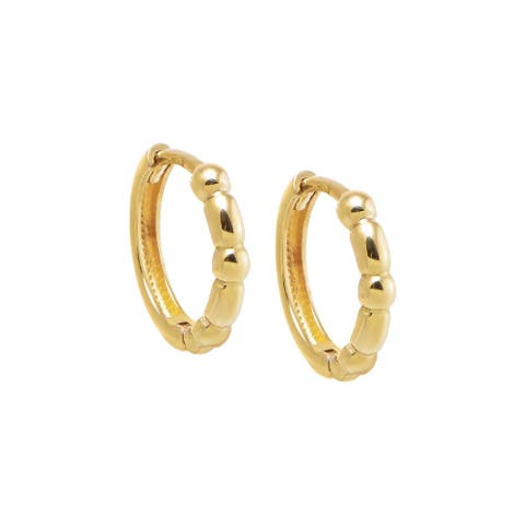Solid Bar X Bead Huggie Earring 14K