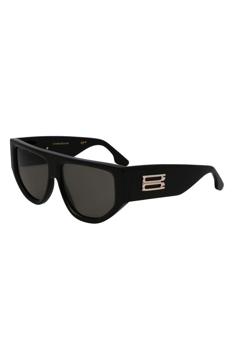 Victoria Beckham B-Buckle 55mm Modified Rectangular Sunglasses, Alternate, color, Black