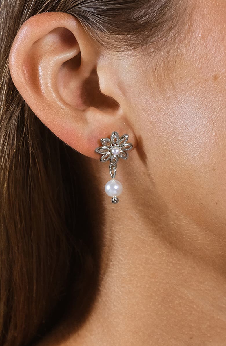 Sterling Forever Esti Cubic Zirconia & Cultured Pearl Drop Earrings, Alternate, color, Silver