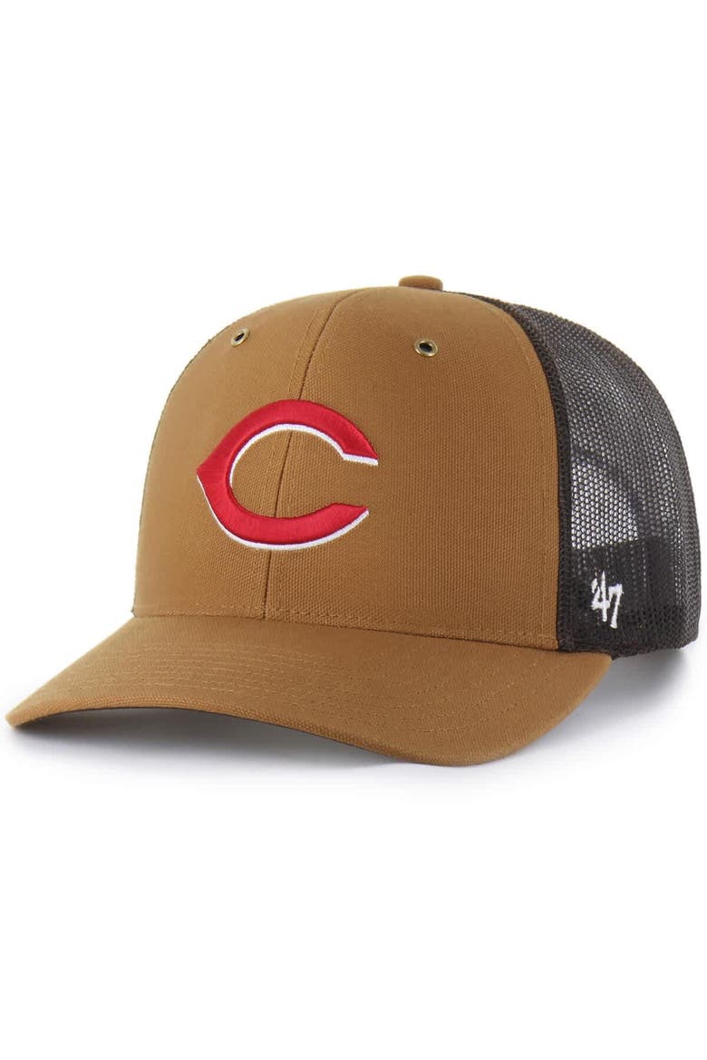 Men's Carhartt x '47  Brown Cincinnati Reds Trucker Adjustable Hat, Main, color, Brown