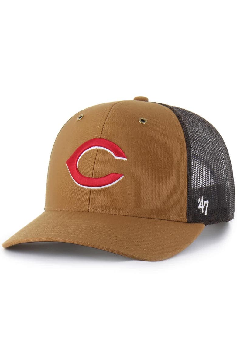 CARHARTT X 47 Men's Carhartt x '47 Brown Cincinnati Reds Trucker Adjustable Hat, Main, color, Brown