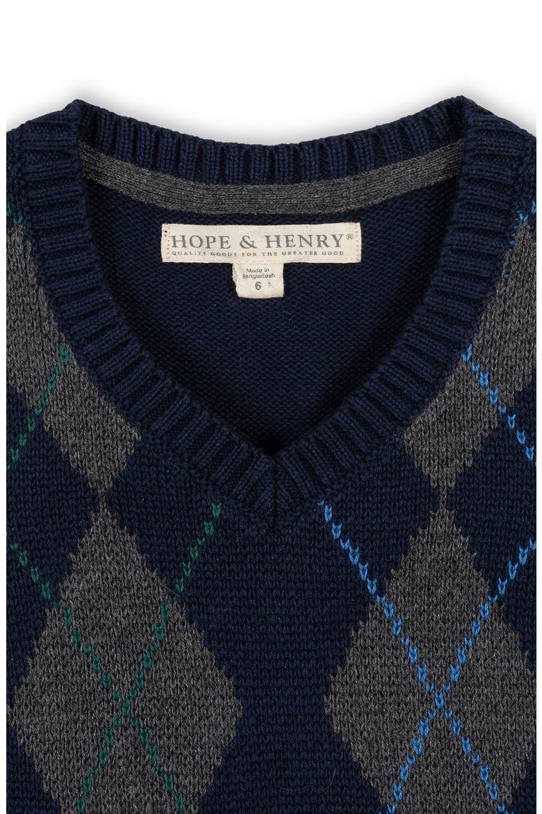 Kids' Organic V-Neck Argyle Sweater Vest, Alternate, color, Navy and Gray Argyle