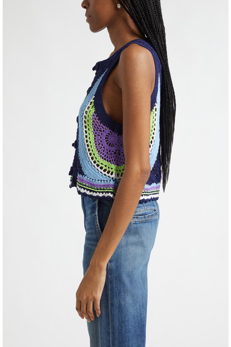 Adriana Crop Cotton Crochet Vest, Alternate, color, NAVY MULTI COLORBLOCK