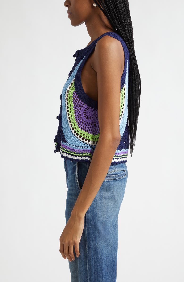 Ramy Brook Adriana Crop Cotton Crochet Vest, Alternate, color, Navy Multi Colorblock