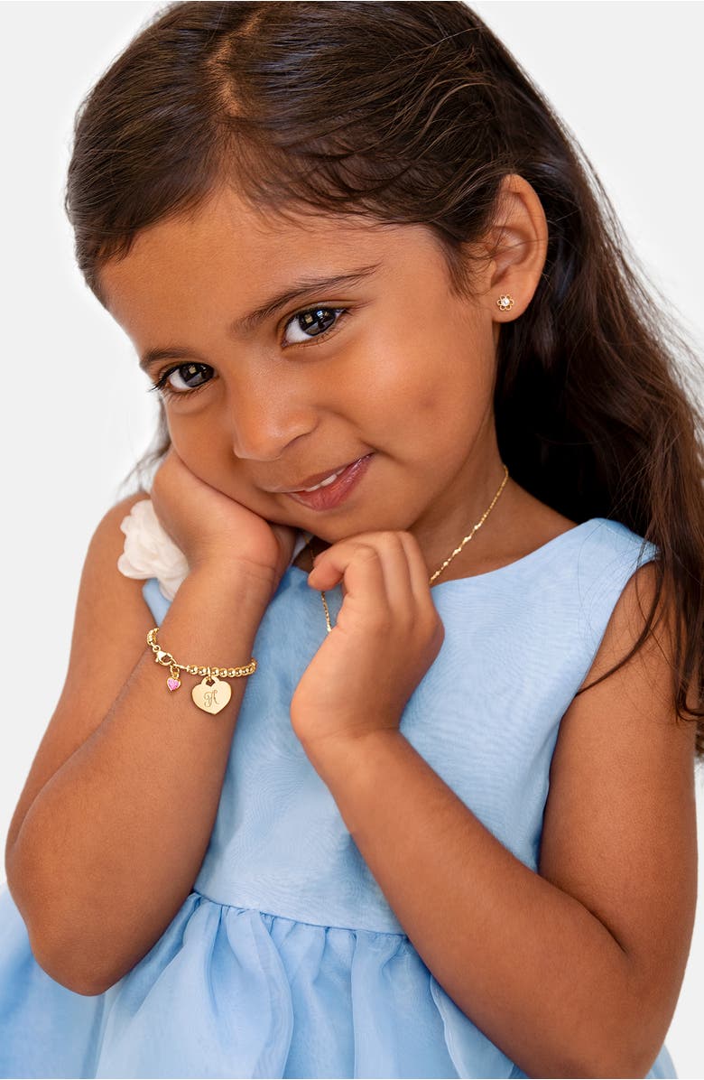 Tiny Blessings 14K Gold 3mm Beads & Engraved Initial 5.25" Bracelet, Alternate, color, 14K Gold - A