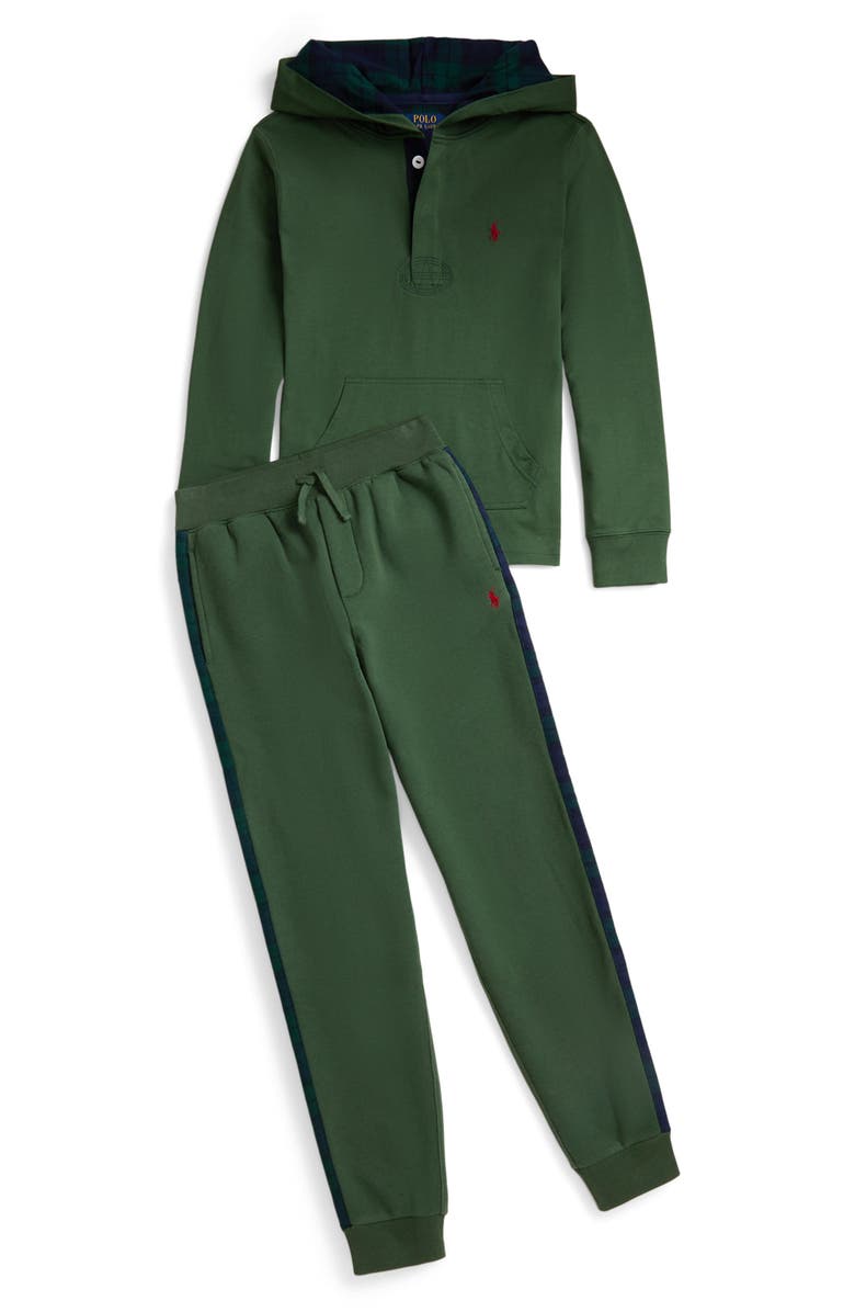 Polo Ralph Lauren Kids' Cotton Jersey Hooded Rugby Shirt, Alternate, color, 301