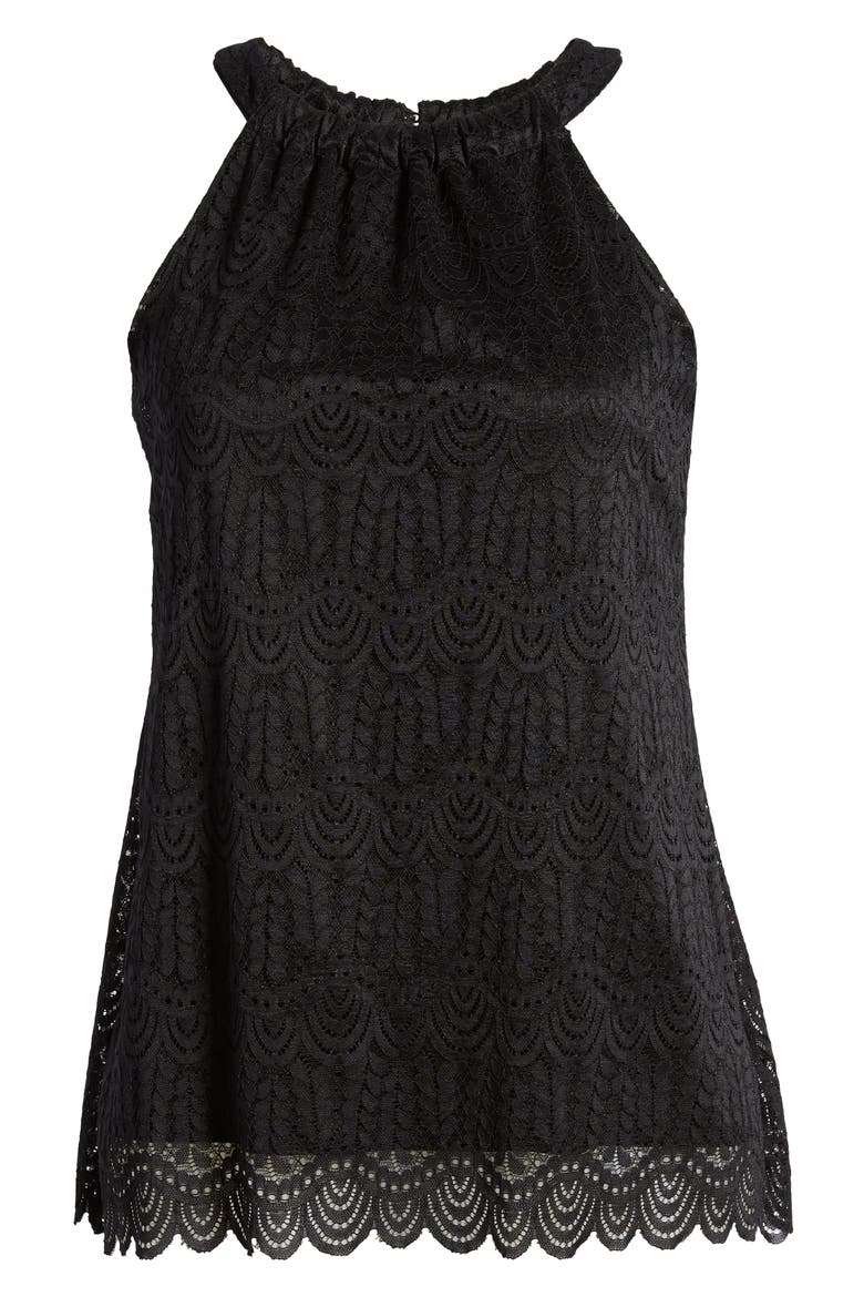 Loveapella Lace Halter Neck Tank Top, Alternate, color, BLACK