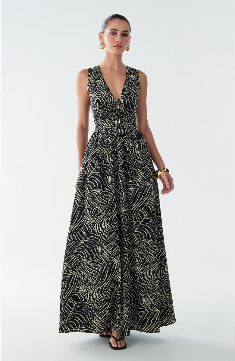 BWLDR Amber Maxi Dress, Main, color, Black Abstract