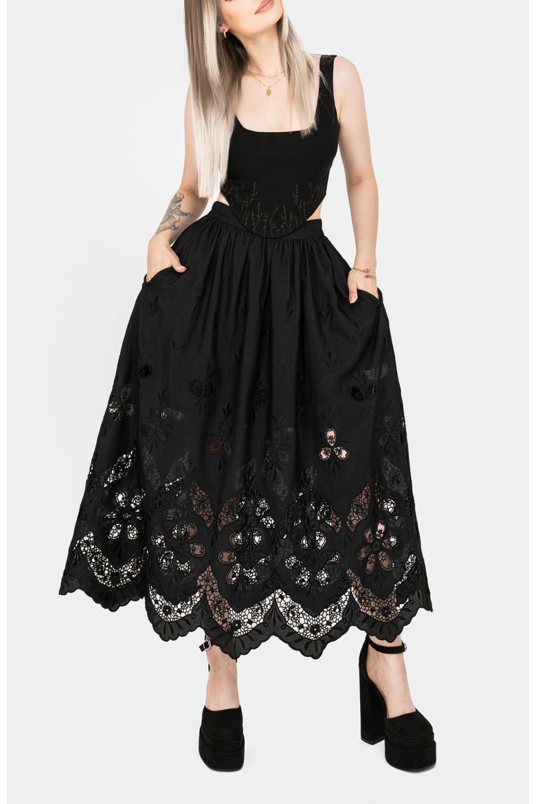 Maple Broderie Hem Maxi Skirt, Alternate, color, Black
