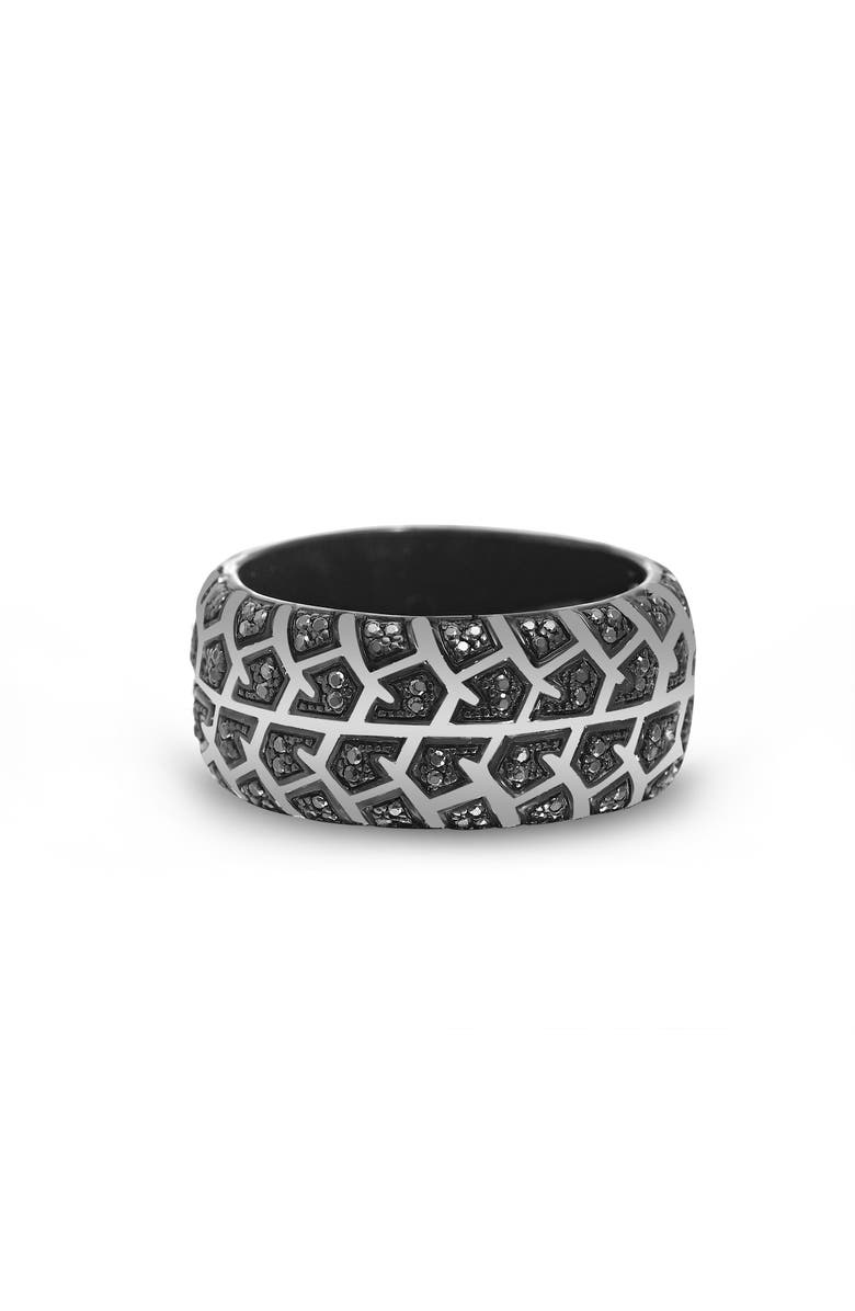 LuvMyJewelry Born Tire Tread Silver & Black Diamond Ring, Main, color, Dark Grey