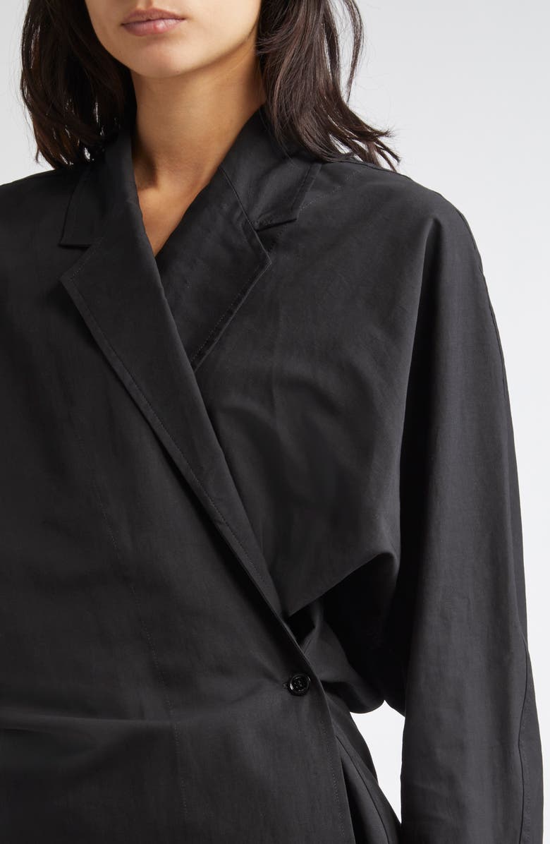 TOTEME Long Sleeve Organic Cotton & Linen Wrap Top, Alternate, color, Black