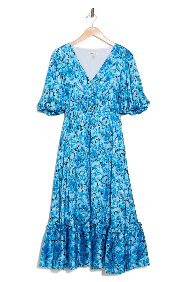 Kensie Floral Puff Sleeve Midi Dress, Alternate, color, 