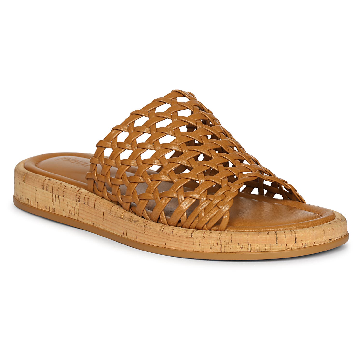 Cloud Woven Leather Cork Slide Sandal, Alternate, color, Cognac