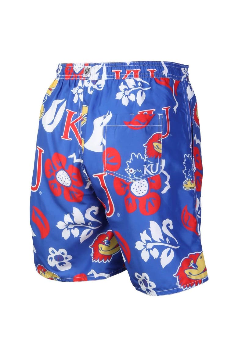 Men's Wes & Willy Royal Kansas Jayhawks Floral Volley Logo Swim Trunks, Alternate, color, Royal
