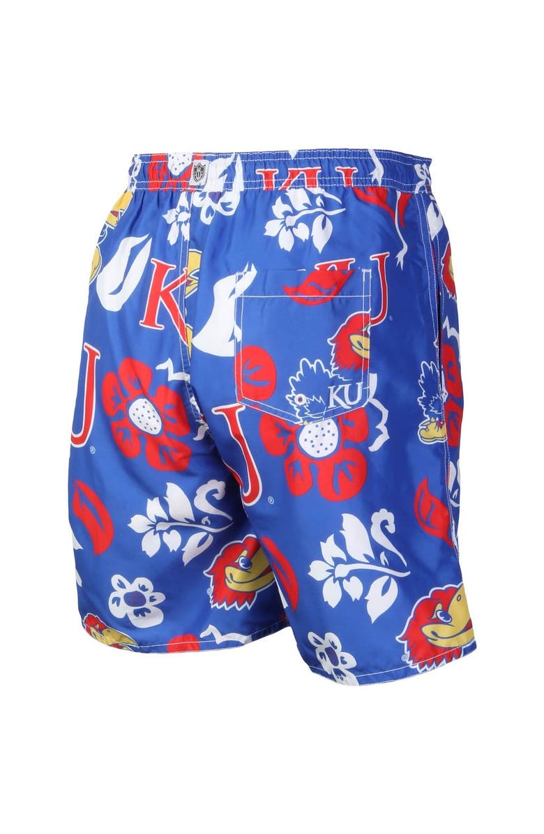 Wes & Willy Men's Wes & Willy Royal Kansas Jayhawks Floral Volley Logo Swim Trunks, Alternate, color, Royal