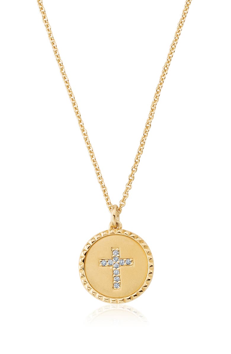Crislu Brilliant Round Cross Medallion Pendant Necklace, Main, color, 18Kyg/ Clear Stone