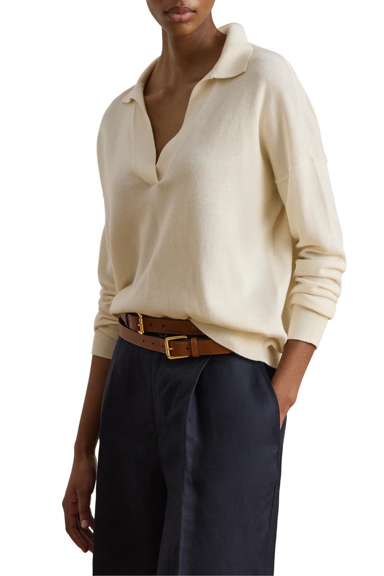 Relaxed Fit Cotton & Modal Polo Sweater, Main, color, MASCARPONE CREAM