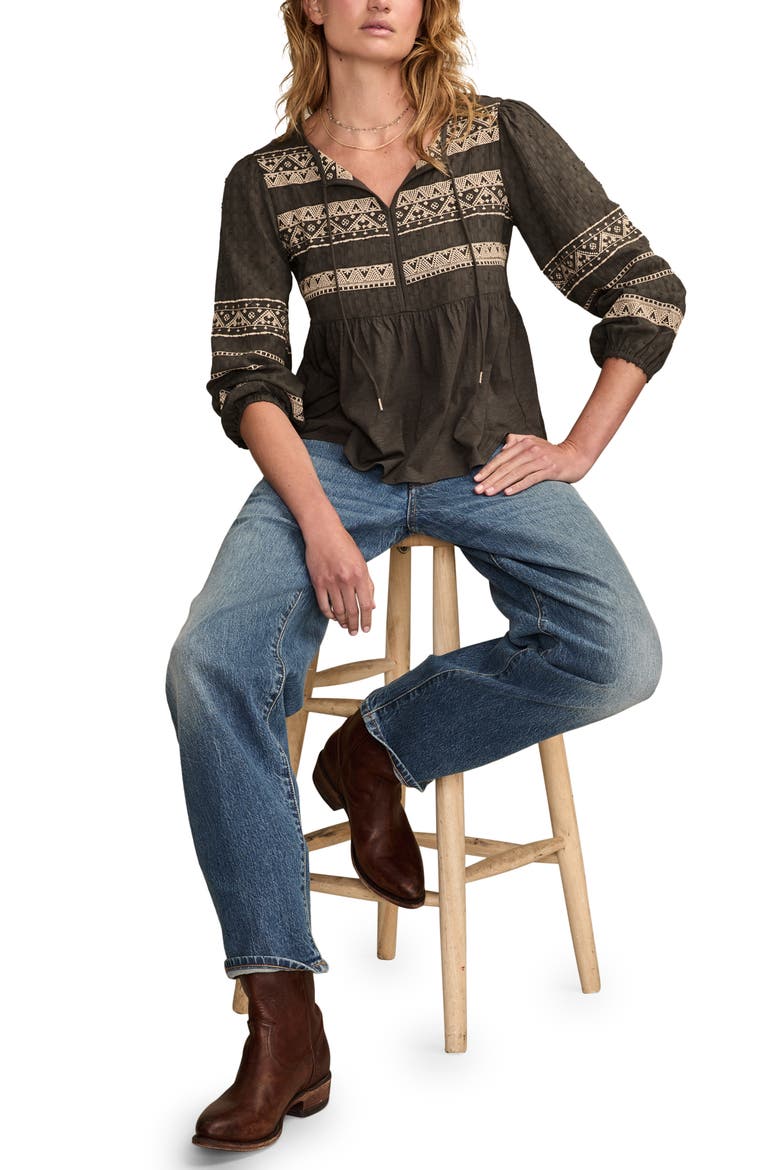 Embroidered Peasant Top, Alternate, color, RAVEN