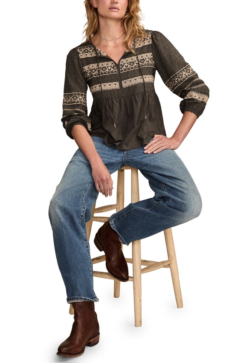 Lucky Brand Embroidered Peasant Top, Alternate, color, Raven