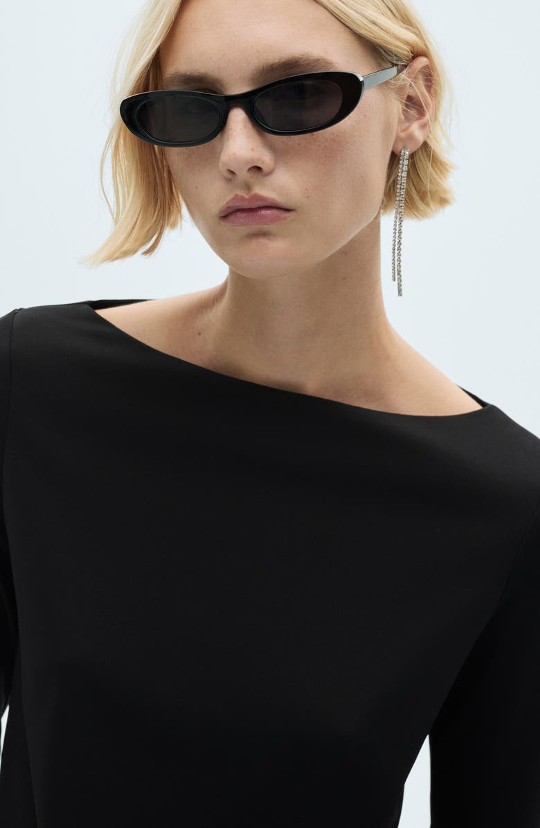 MANGO Feather Cuff Boat Neck Top, Alternate, color,