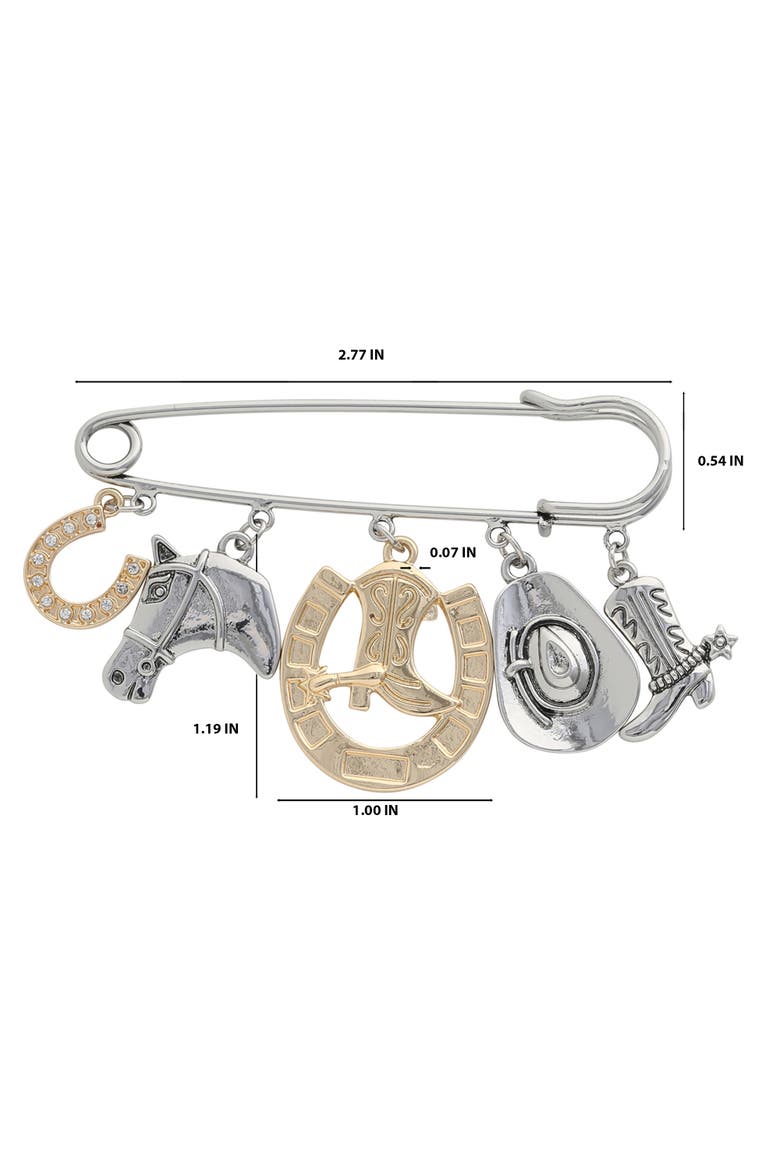 Mixed Metal Rodeo Charm Safety Pin Brooch, Alternate, color, Silver, Gold