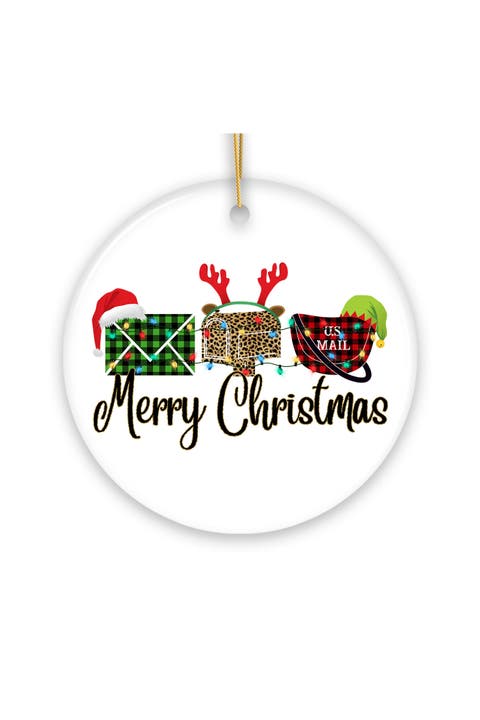 Postal Worker Plaid Merry Christmas Ornament