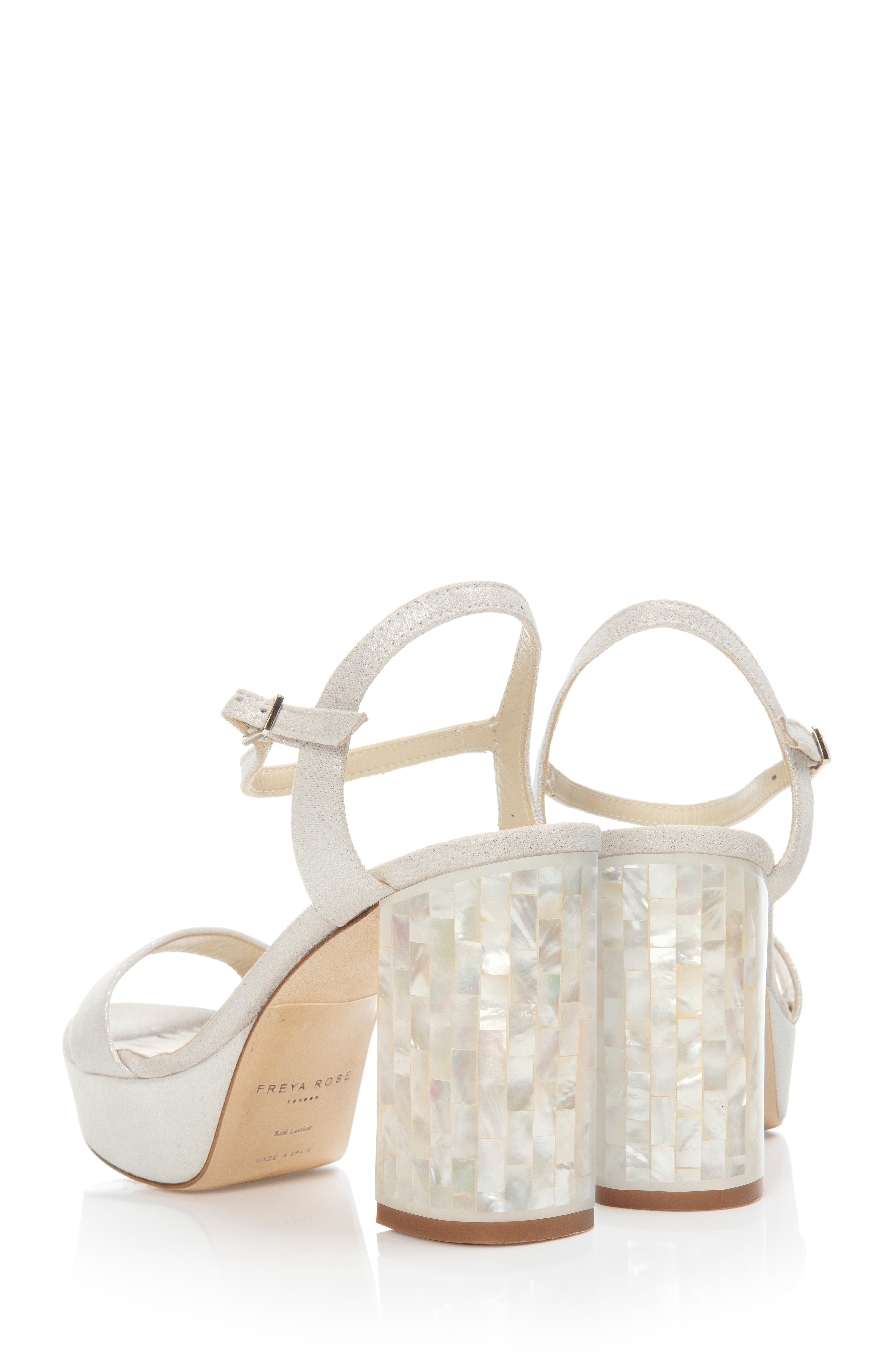 Freya Rose GiGi Ivory Ankle Strap Pearl Heel Sandal, Alternate, color, Ivory