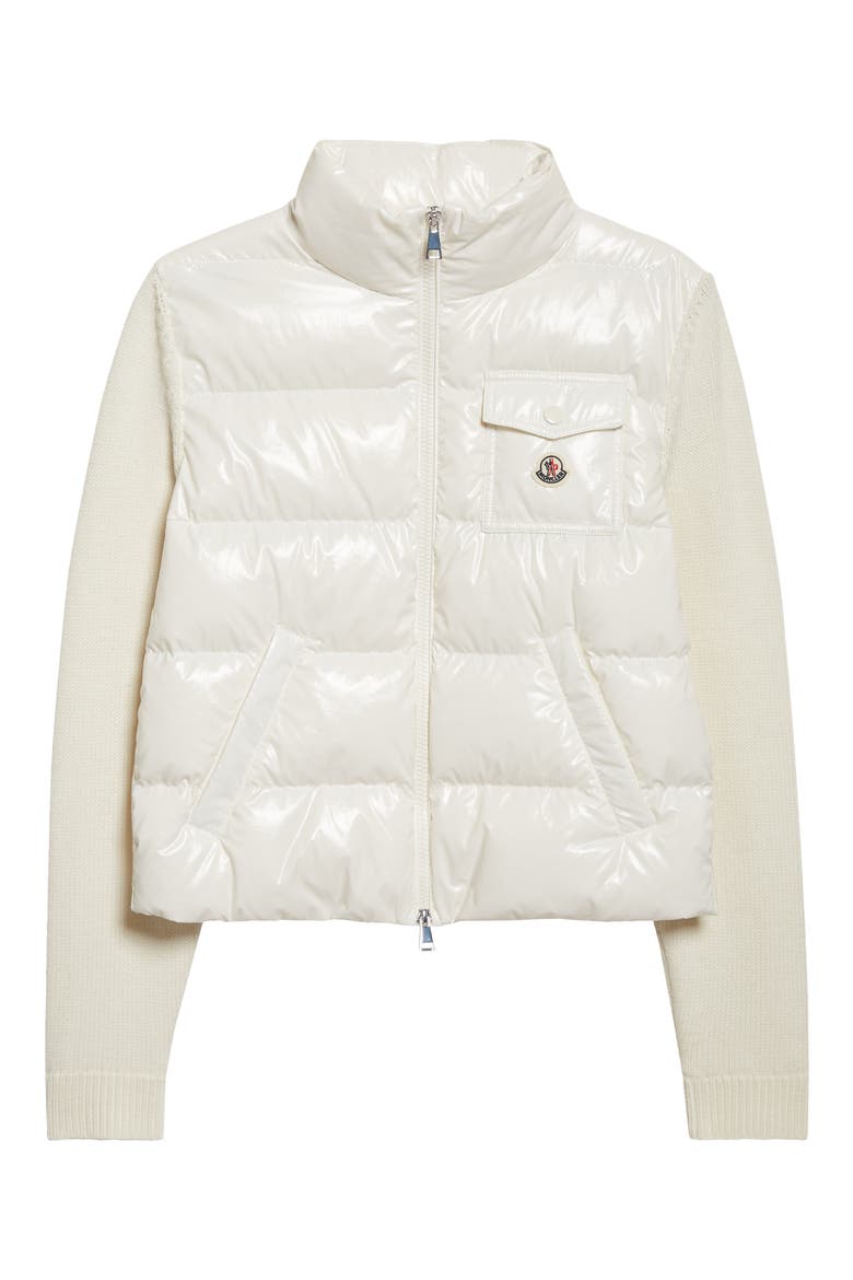 Mixed Media Quilted Down Puffer Cardigan, Alternate, color, SILK WHITE
