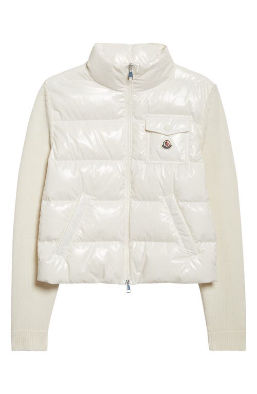 Moncler Mixed Media Quilted Down Puffer Cardigan In Neutral
