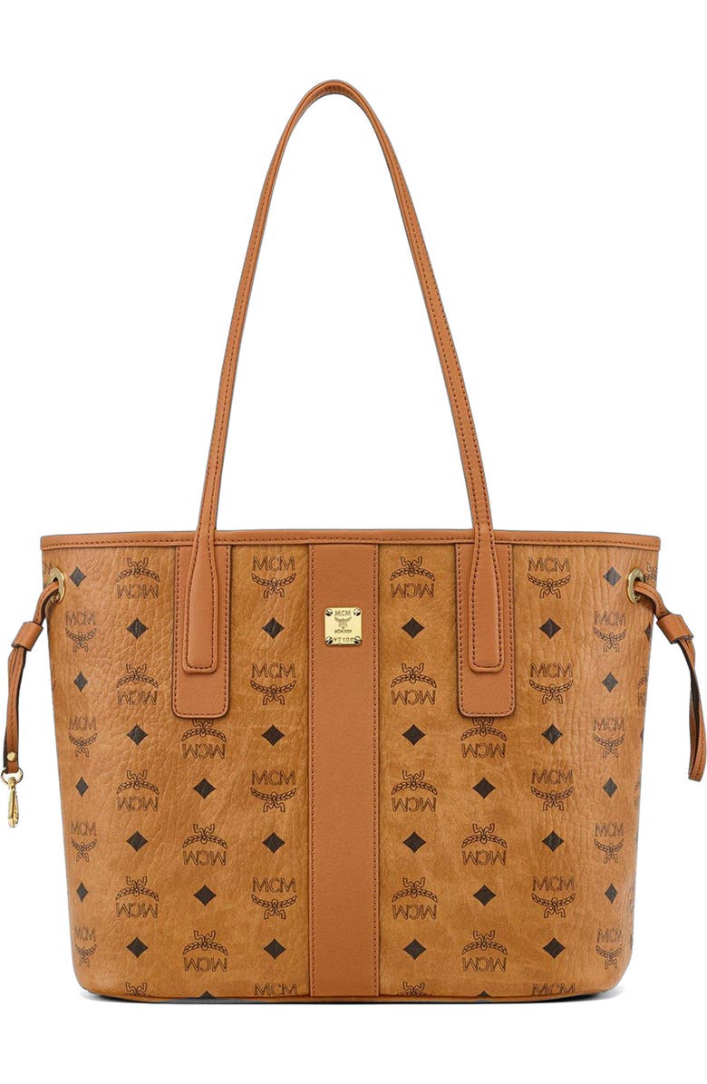 MCM Small Reversible Liz Shopper in Visetos, Main, color, Cognac