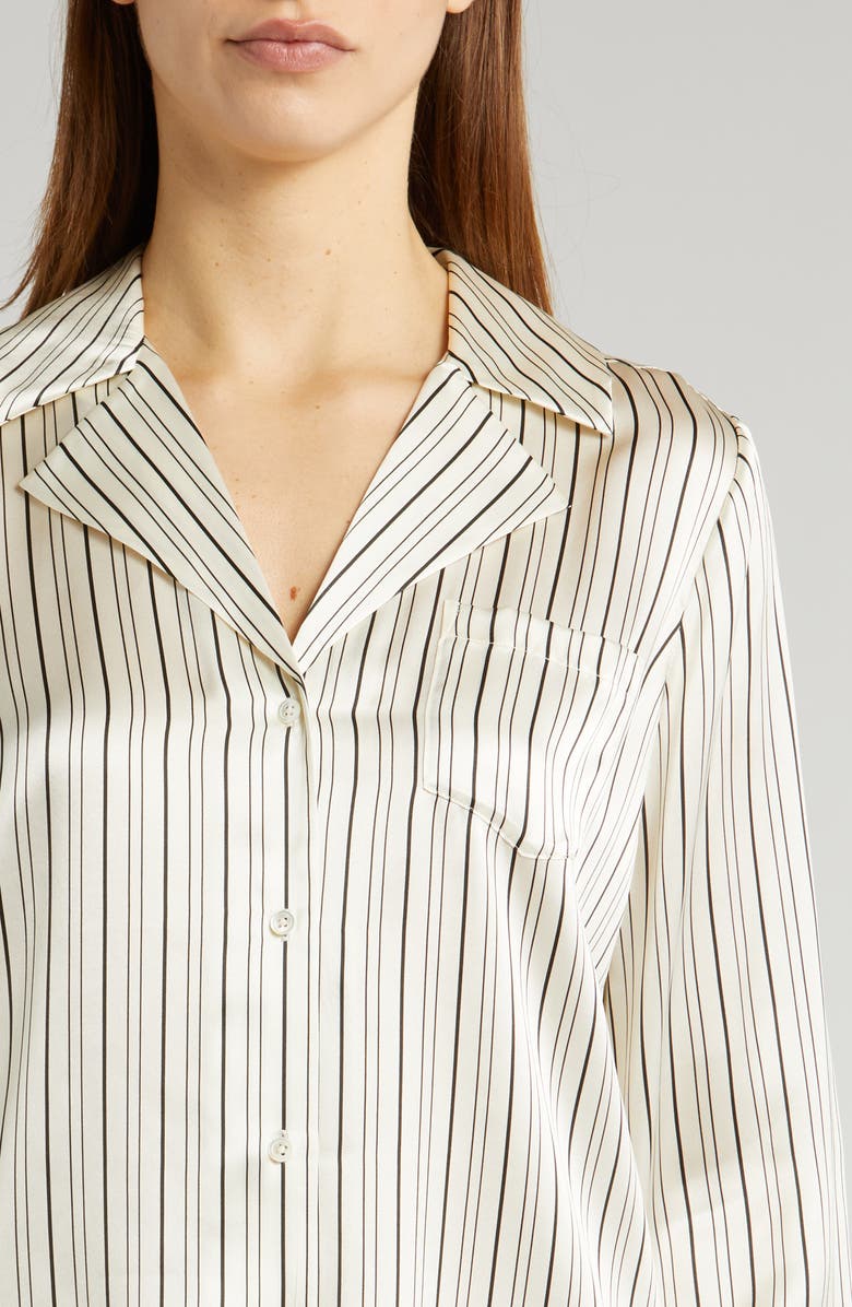 PAIGE Capriana Stripe Satin Button-Up Shirt, Alternate, color, Antique White/ Black