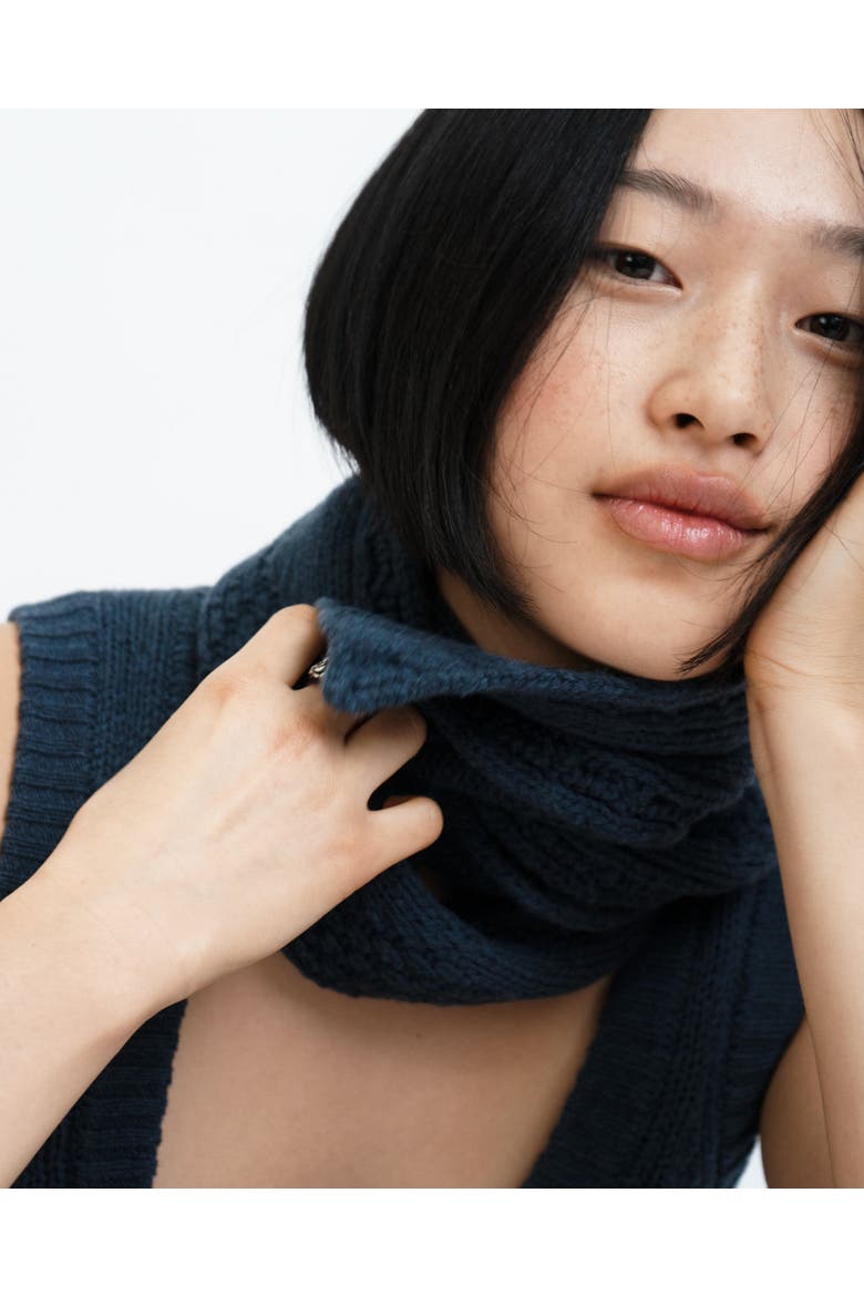 Cable Knit Skinny Scarf, Alternate, color, White