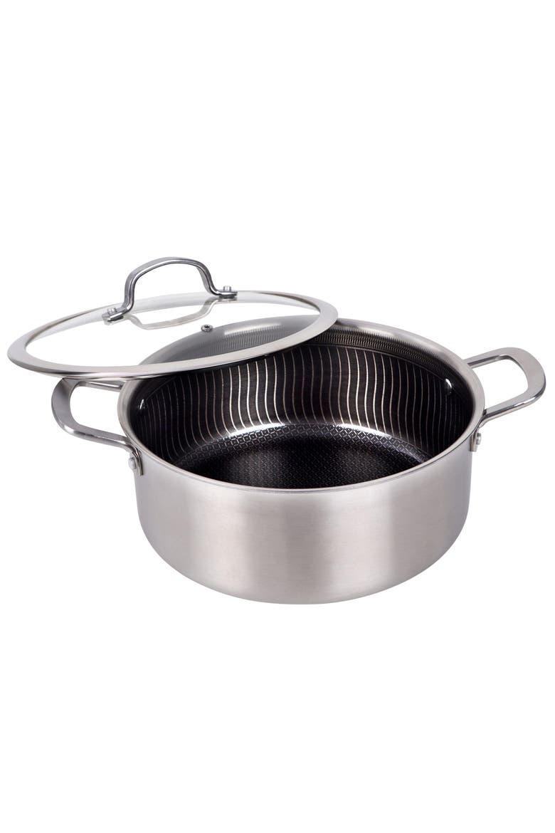 6 Quart NonStick Stainless Steel Dutch Oven w/Glass Lid, Main, color, Silver