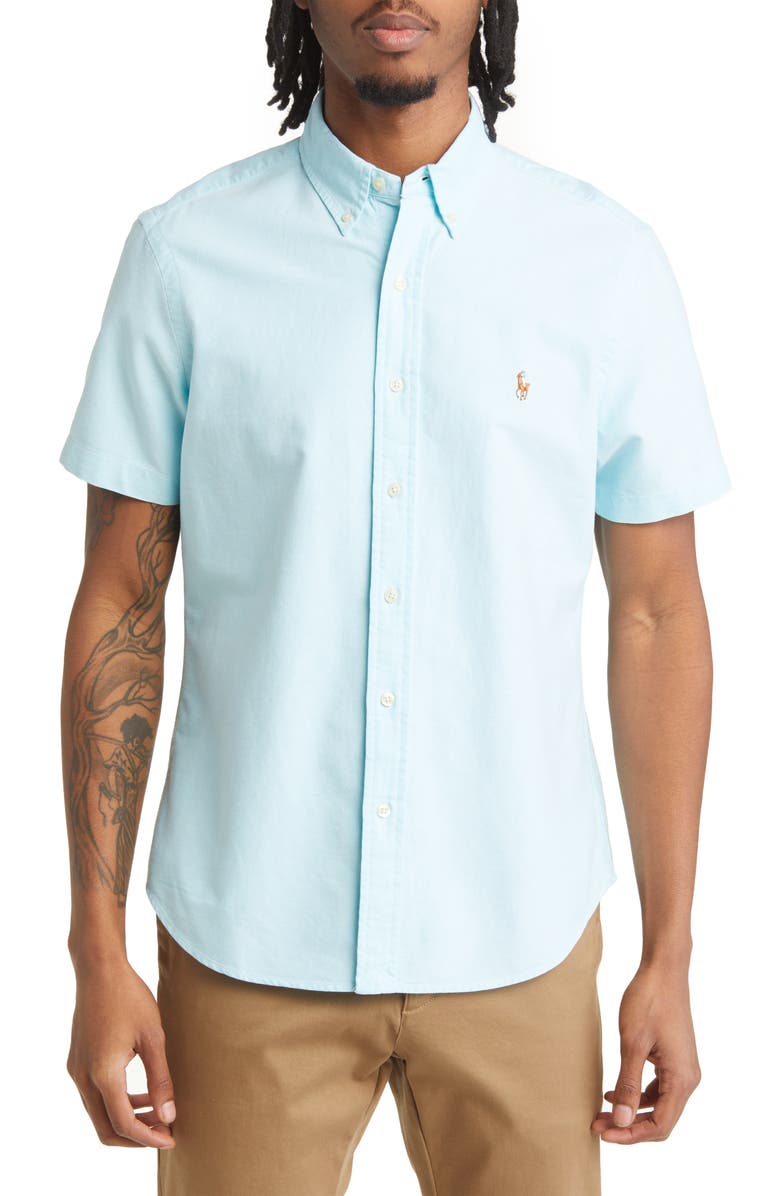Polo Ralph Lauren Classic Fit Short Sleeve Button-Down Oxford Shirt, Main, color,