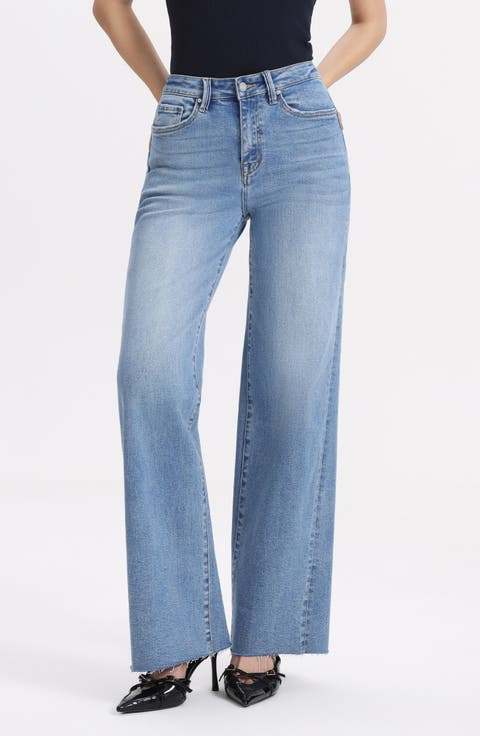 Zephyrine High Waist Cuff Wide Leg Jeans (Baby Blue)