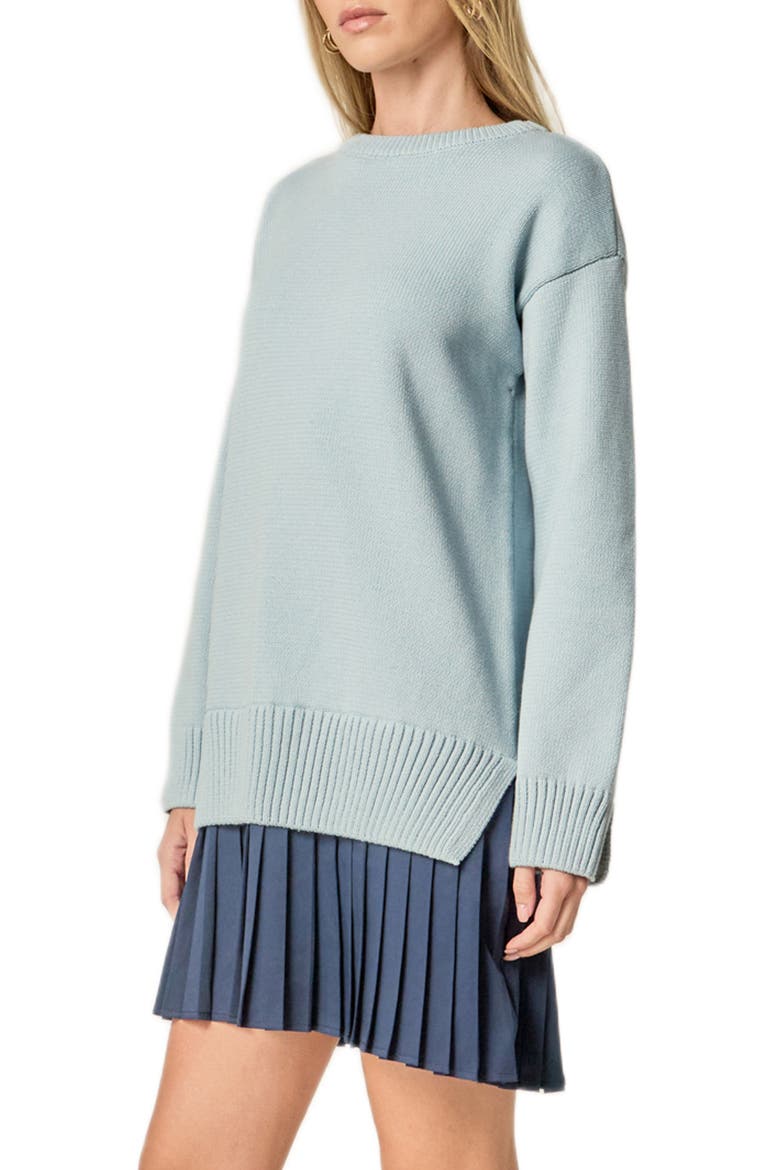 Mixed Media Long Sleeve Pleated Minidress, Alternate, color, POWDER BLUE/ NAVY