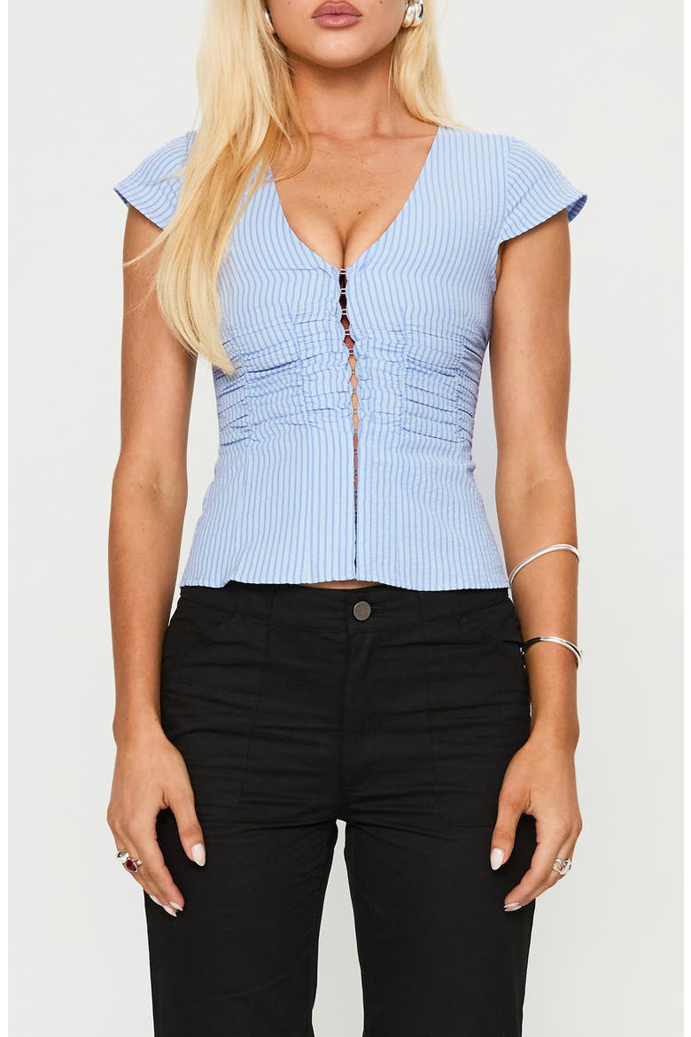 Indulgence Stripe Seersucker Corset Top, Main, color, BLUE STRIPE