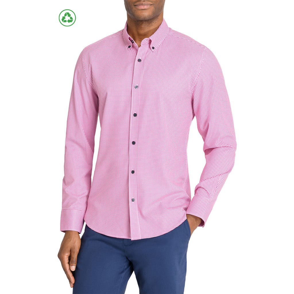 Construct Micro Plaid Woven Long Sleeve In Pink