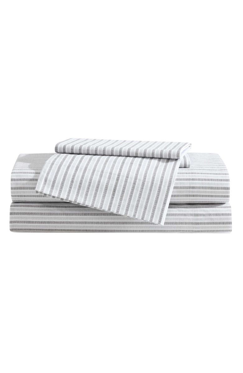 Eddie Bauer Ticking Stripe 200 Thread Count Cotton Percale Sheet Set, Main, color, Dark Grey/ Light Grey